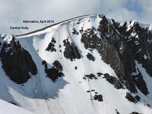 Central Gully, Lochnagar: North-East Corrie: Central Gully, and an alternative that was skied in April 2014 Photo: Scott Muir